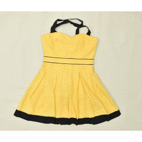 Bebe Yellow Hello Sailor Eyelet Pleat Skirt Dress Regular Size M Cotton NWT - Picture 1 of 8